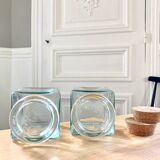 Pair of square jars in tinted glass and corks