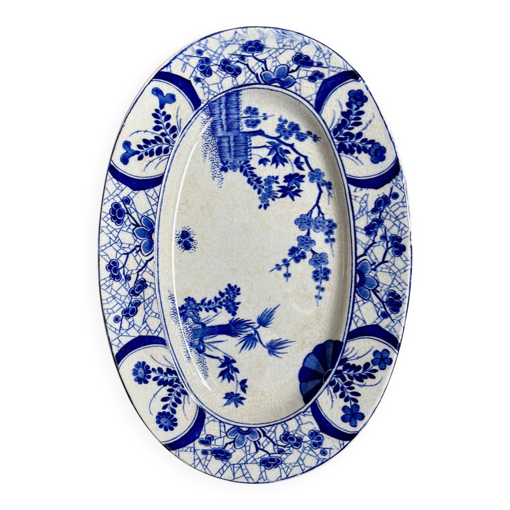Oval dish Creil & Montereau in blue ironstone, "Japan" pattern.
