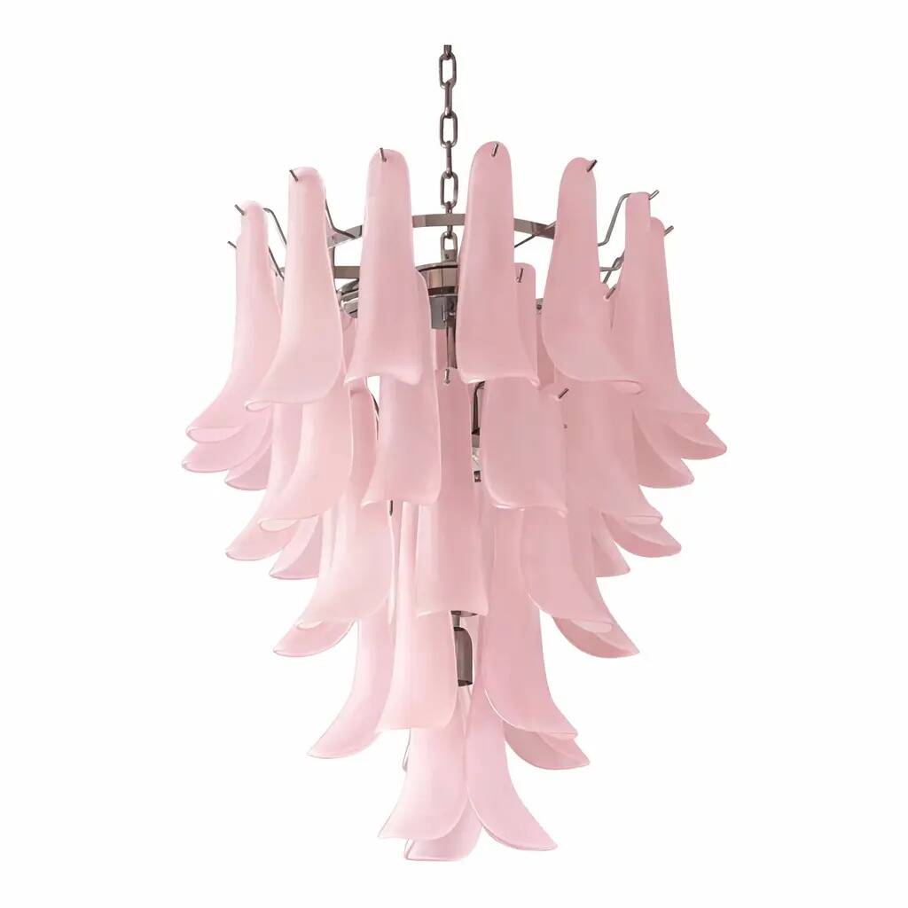 Contemporary Pink Frosted "Selle" Murano Glass Chandelier in Mazzega Style