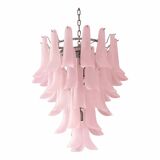 Contemporary Pink Frosted "Selle" Murano Glass Chandelier in Mazzega Style