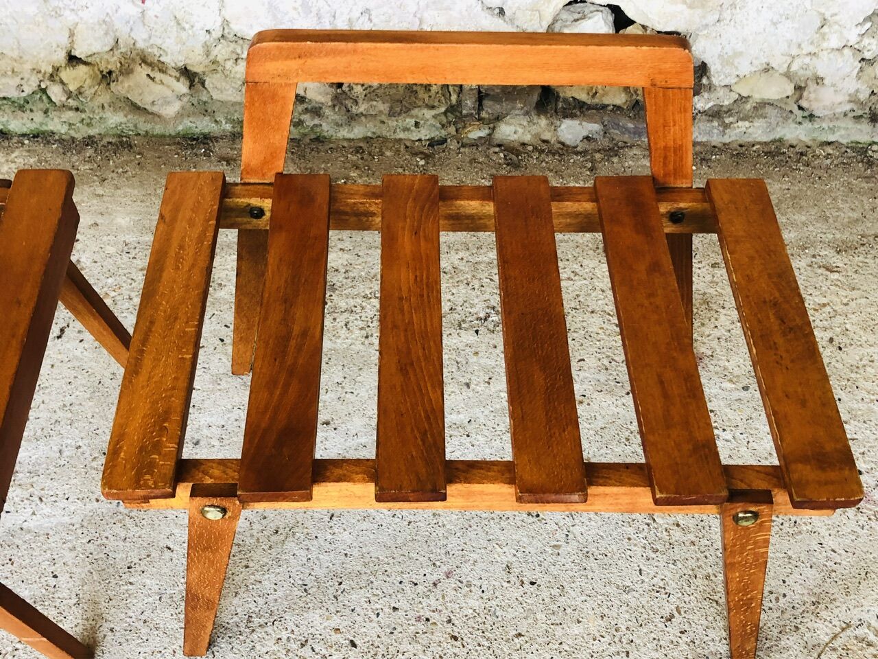 Pair of slatted side tables, Scandinavian style, 60s