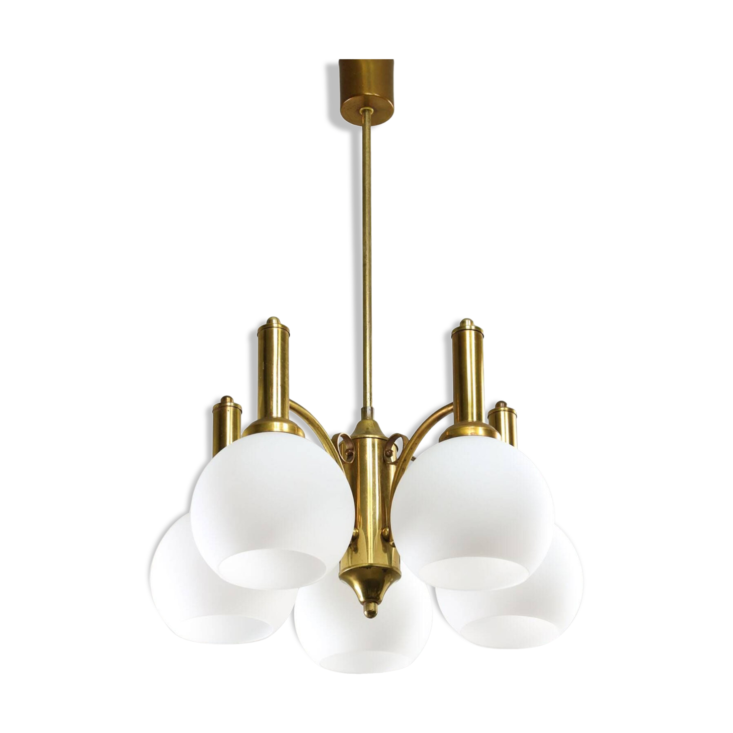 Mid-century Italian Brass and Opaline Chandelier