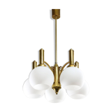Mid-century Italian Brass and Opaline Chandelier
