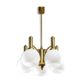 Mid-century Italian Brass and Opaline Chandelier