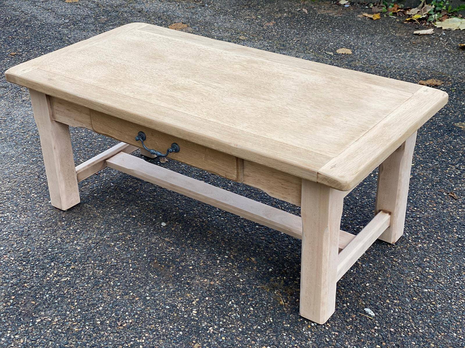Renovated oak monastery farmhouse coffee table with drawer