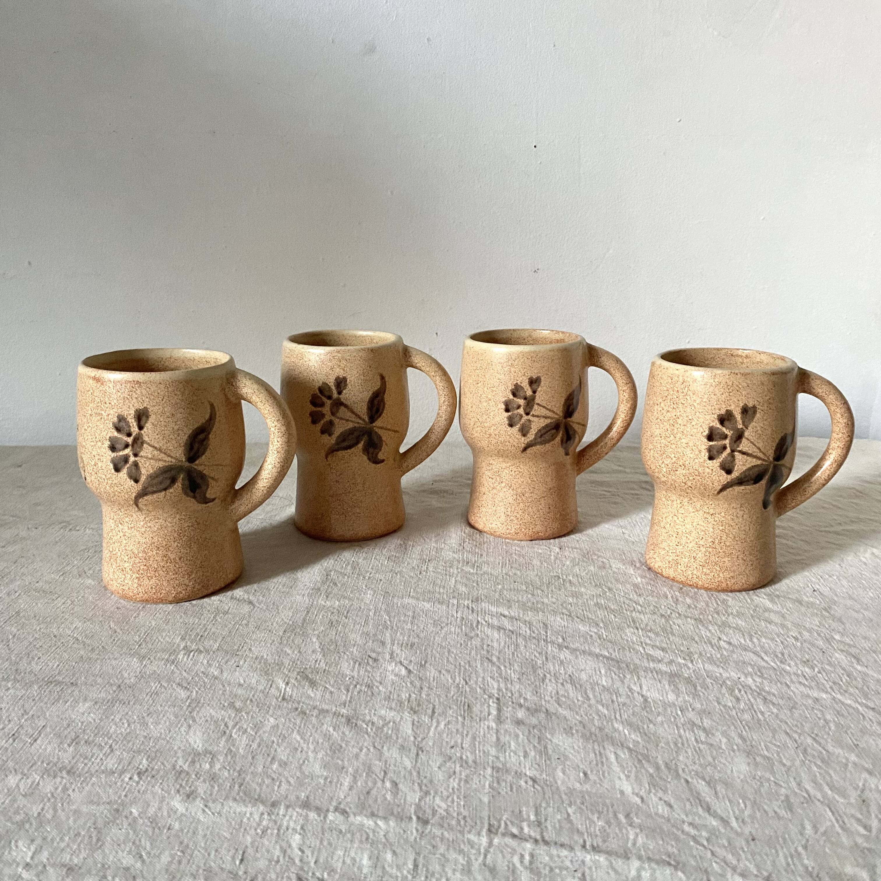70s flowery stoneware mugs