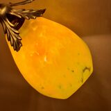 Lampe acier doré avec tulipe pate de verre jaune marbré ancienne,