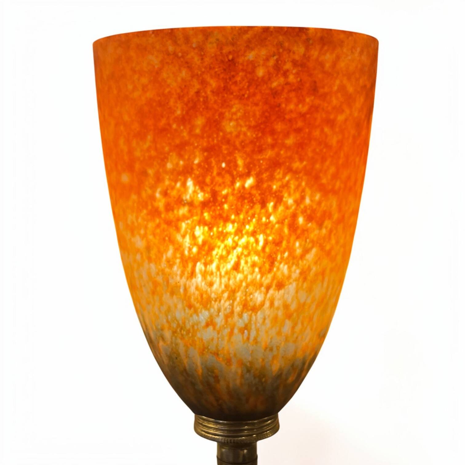 Art Nouveau lamp in bronze and orange marbled glass, 1920.