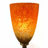 Art Nouveau lamp in bronze and orange marbled glass, 1920.