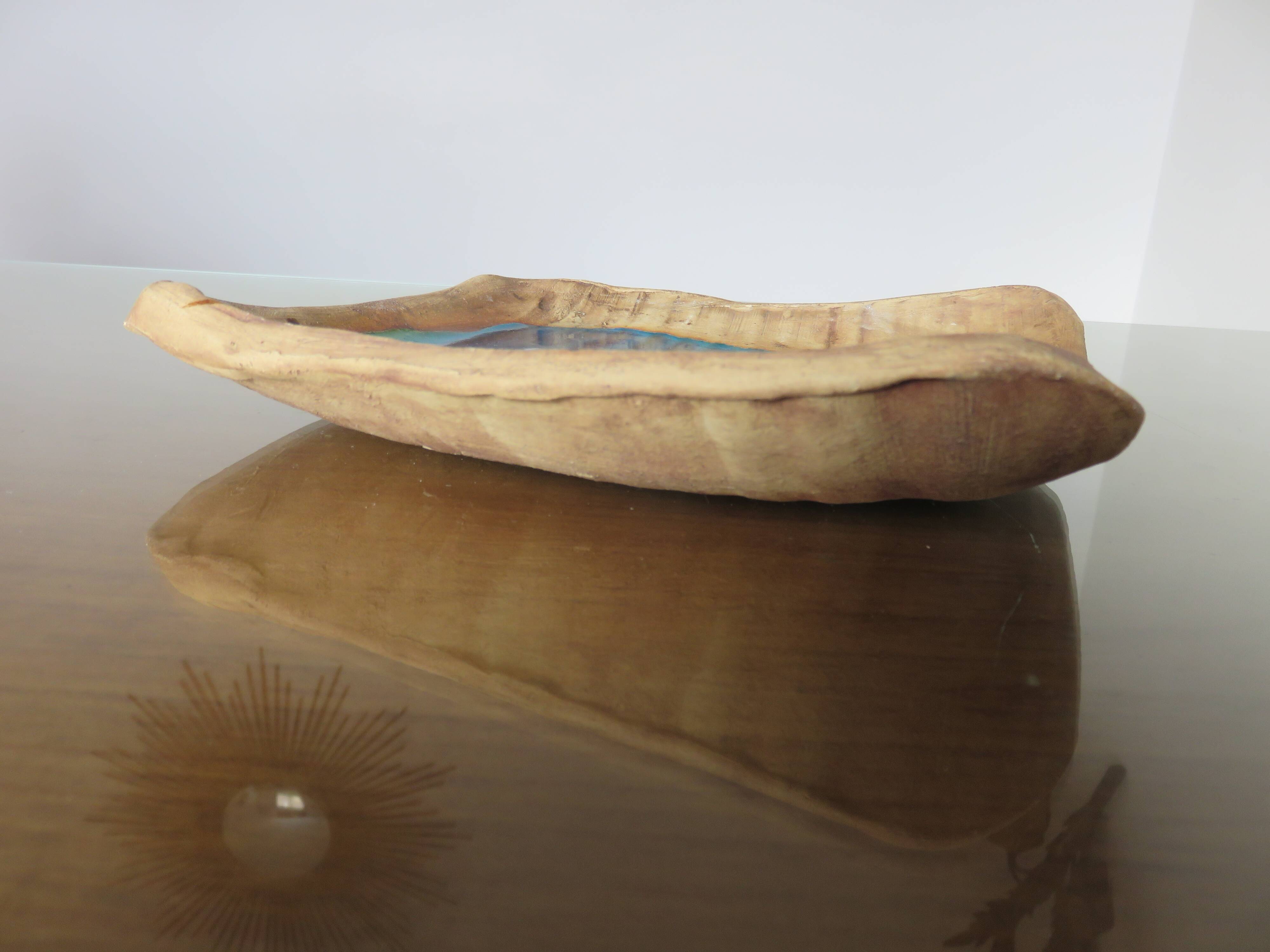 Vallauris dove pottery pocket in sandstone and blue ceramic 50s 60s