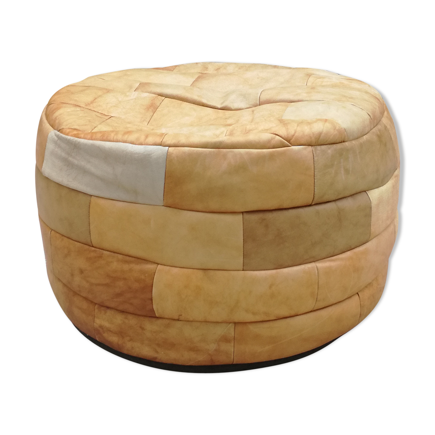 Round leather patchwork pouf 1970