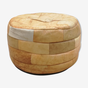 Round leather patchwork pouf 1970