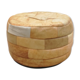 Round leather patchwork pouf 1970