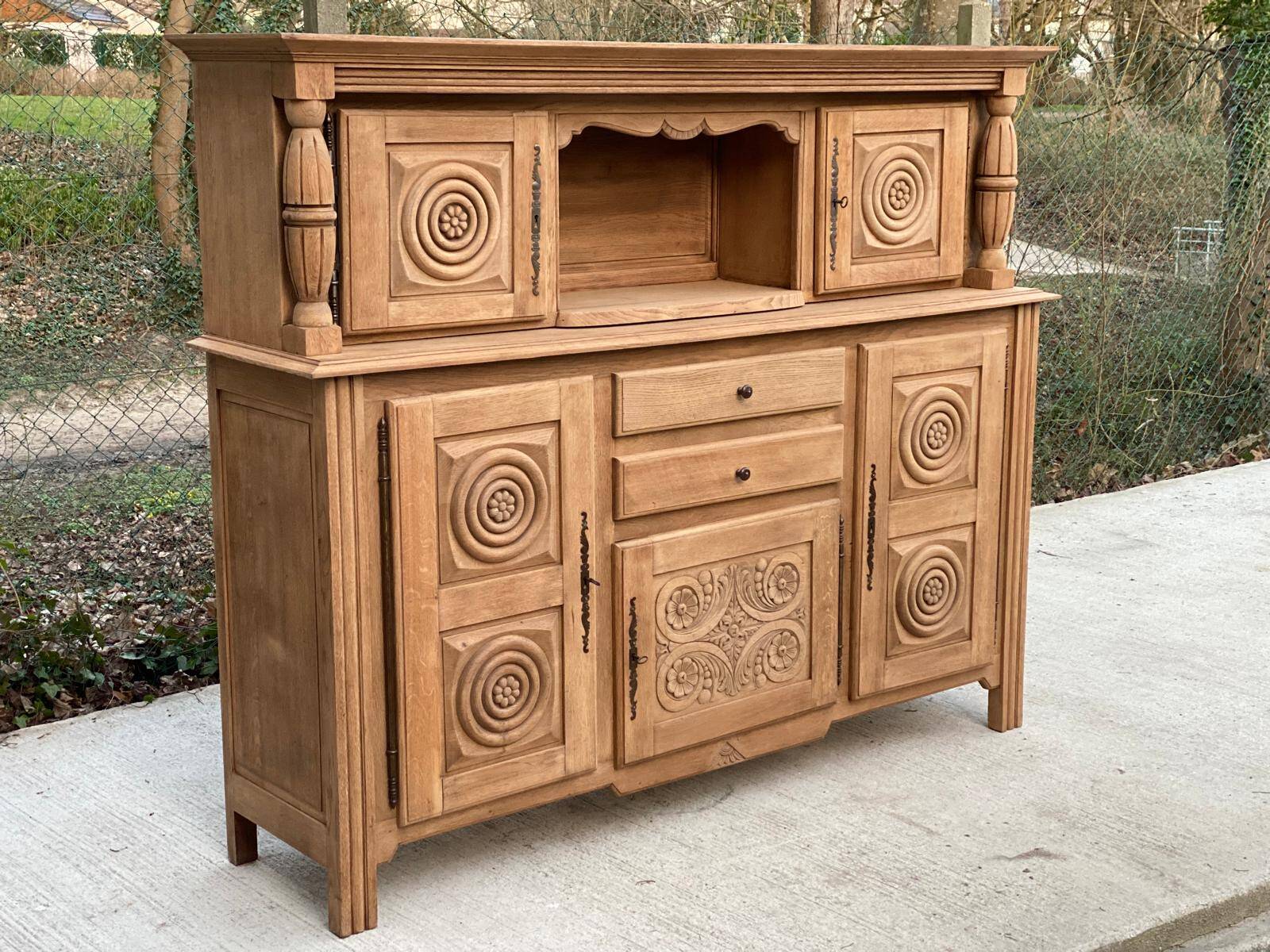2-part Breton sideboard renovated in solid raw oak 200cm