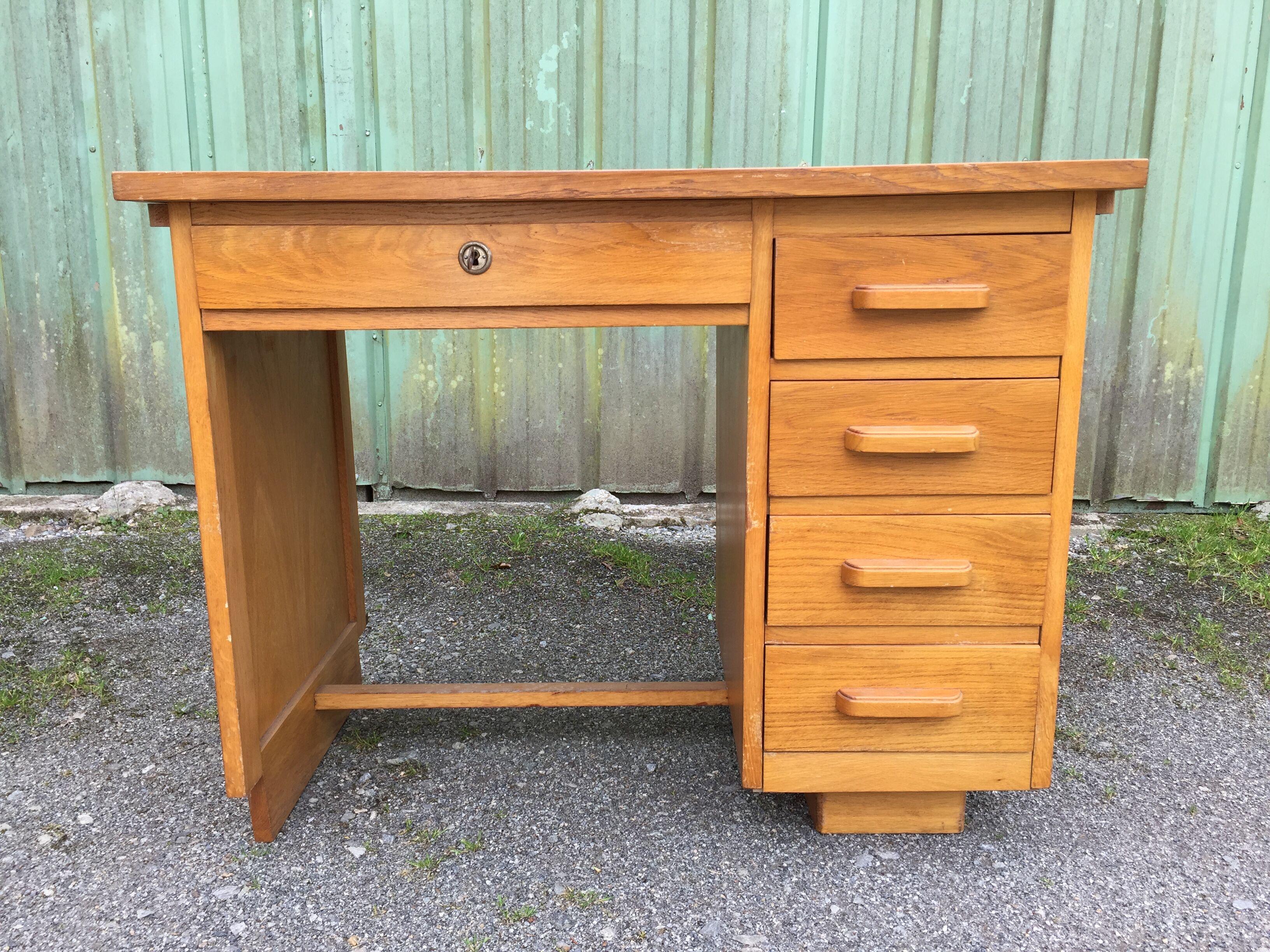 Vintage desk with 5 oak drawers
