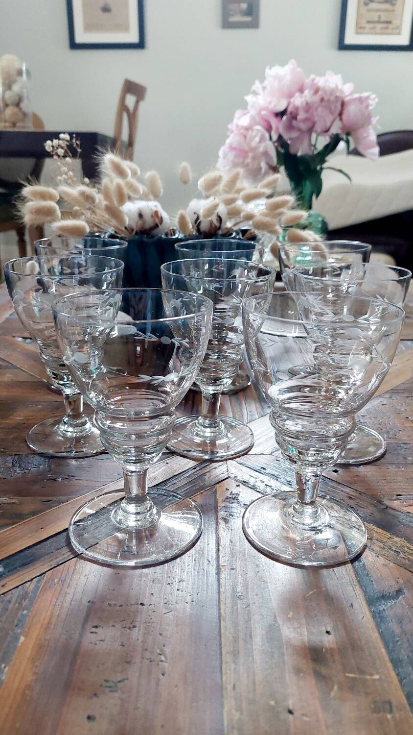 Set of 8 antique crystal glasses - 1940s-1950s