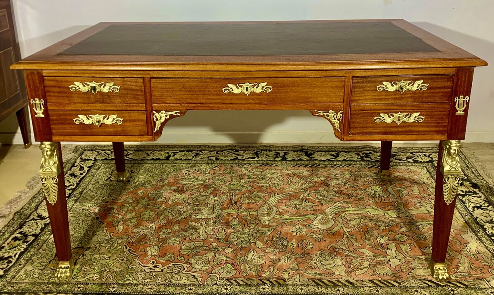 Empire style desk return from egypt double sided in mahogany and gilded bronzes year 1900