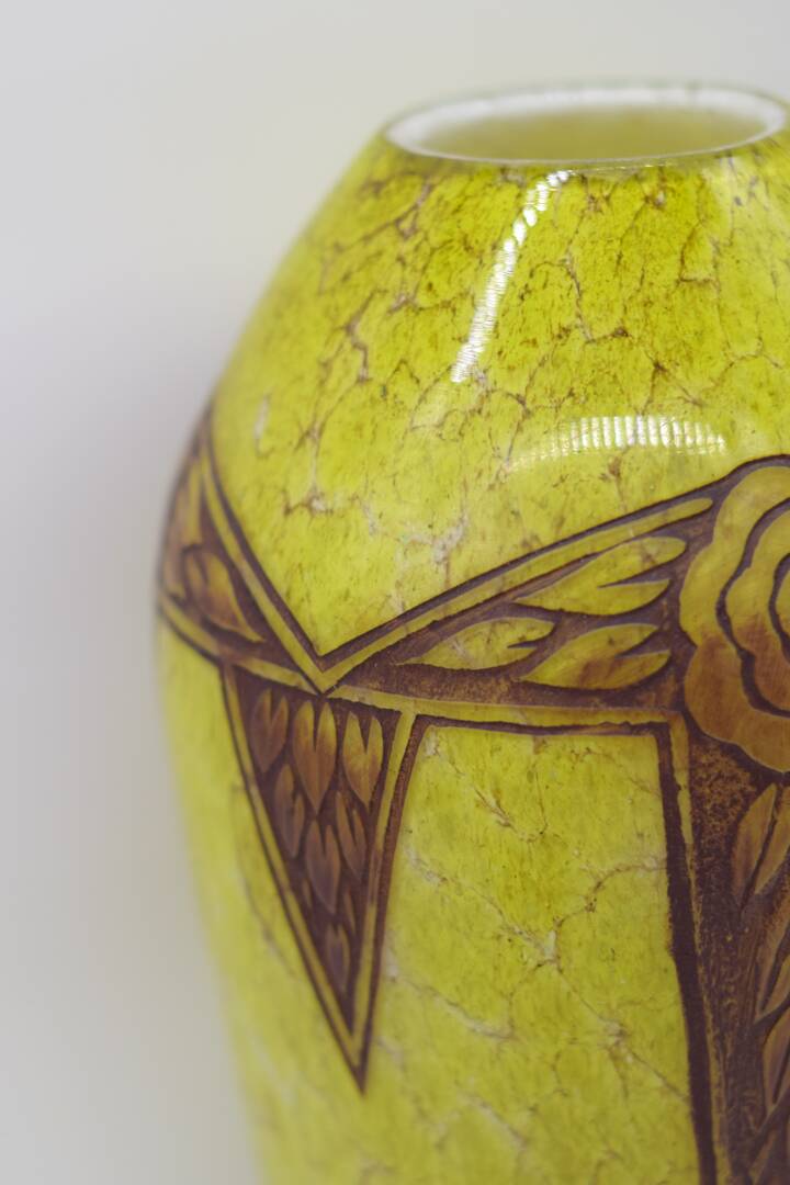 Set 2 Rare Vase Ovoïde signé F-T Legras Pare de verre Art deco 1930