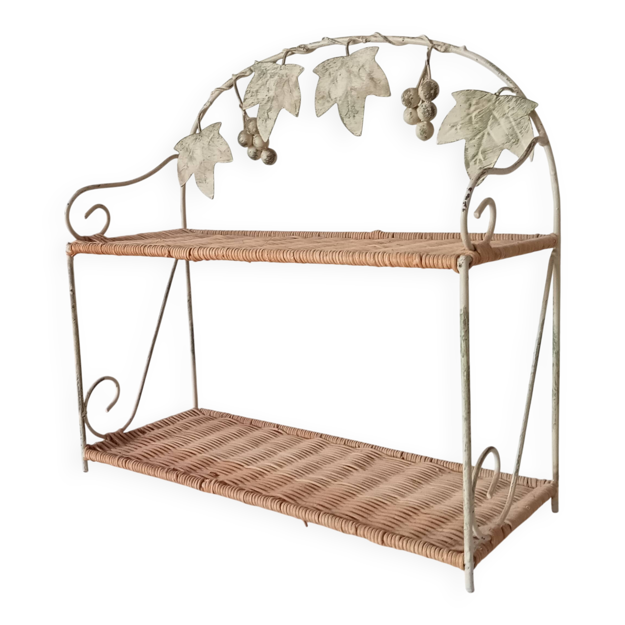 Vintage wall shelf or freestanding wicker in bohemian style.
