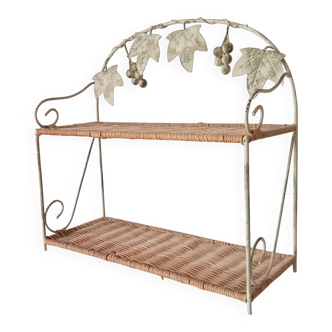Vintage wall shelf or freestanding wicker in bohemian style.