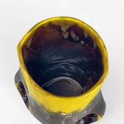 Vase with handle in glazed ceramic with vintage drips