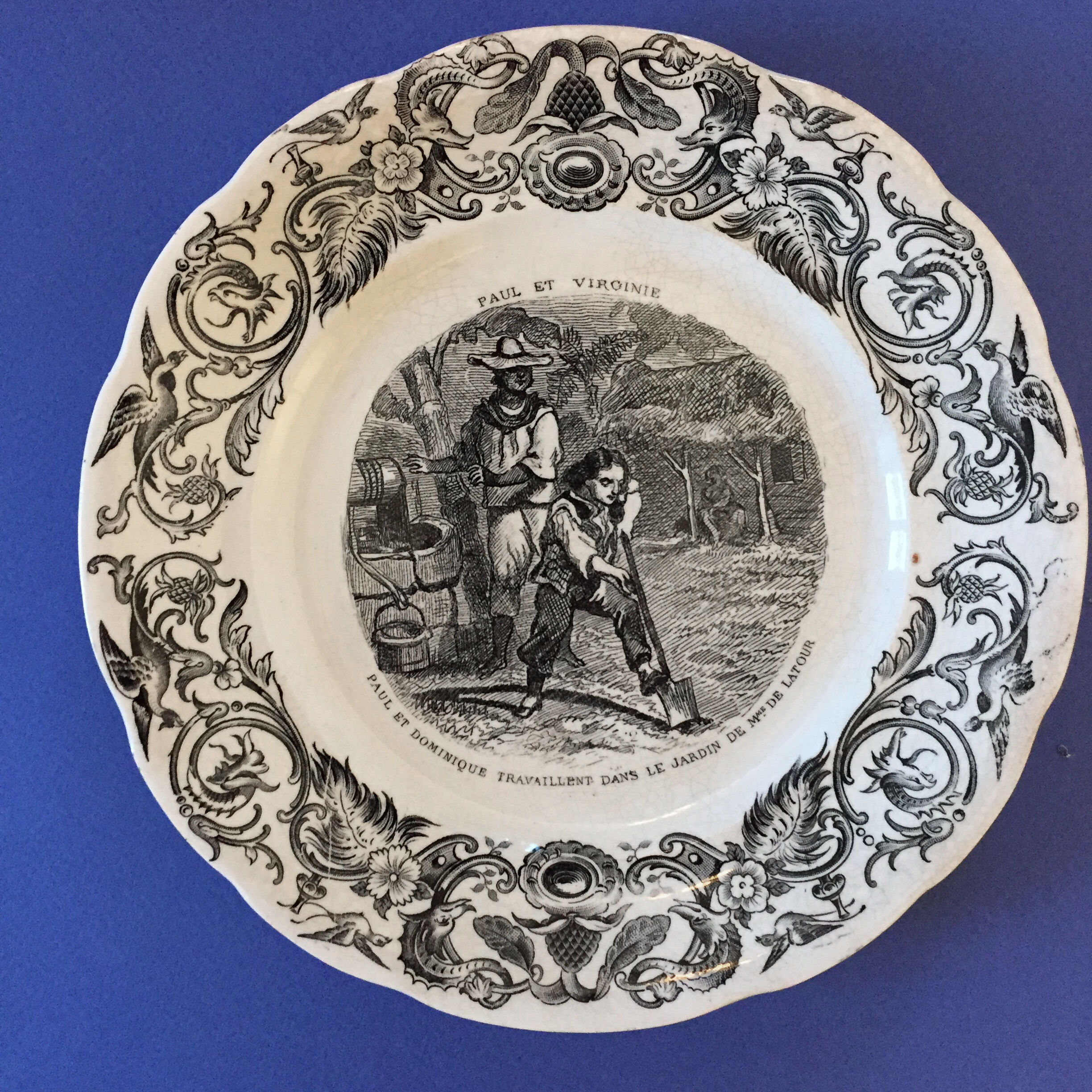 Set of 6 talking plates Sarreguemines "Paul and Virginie"