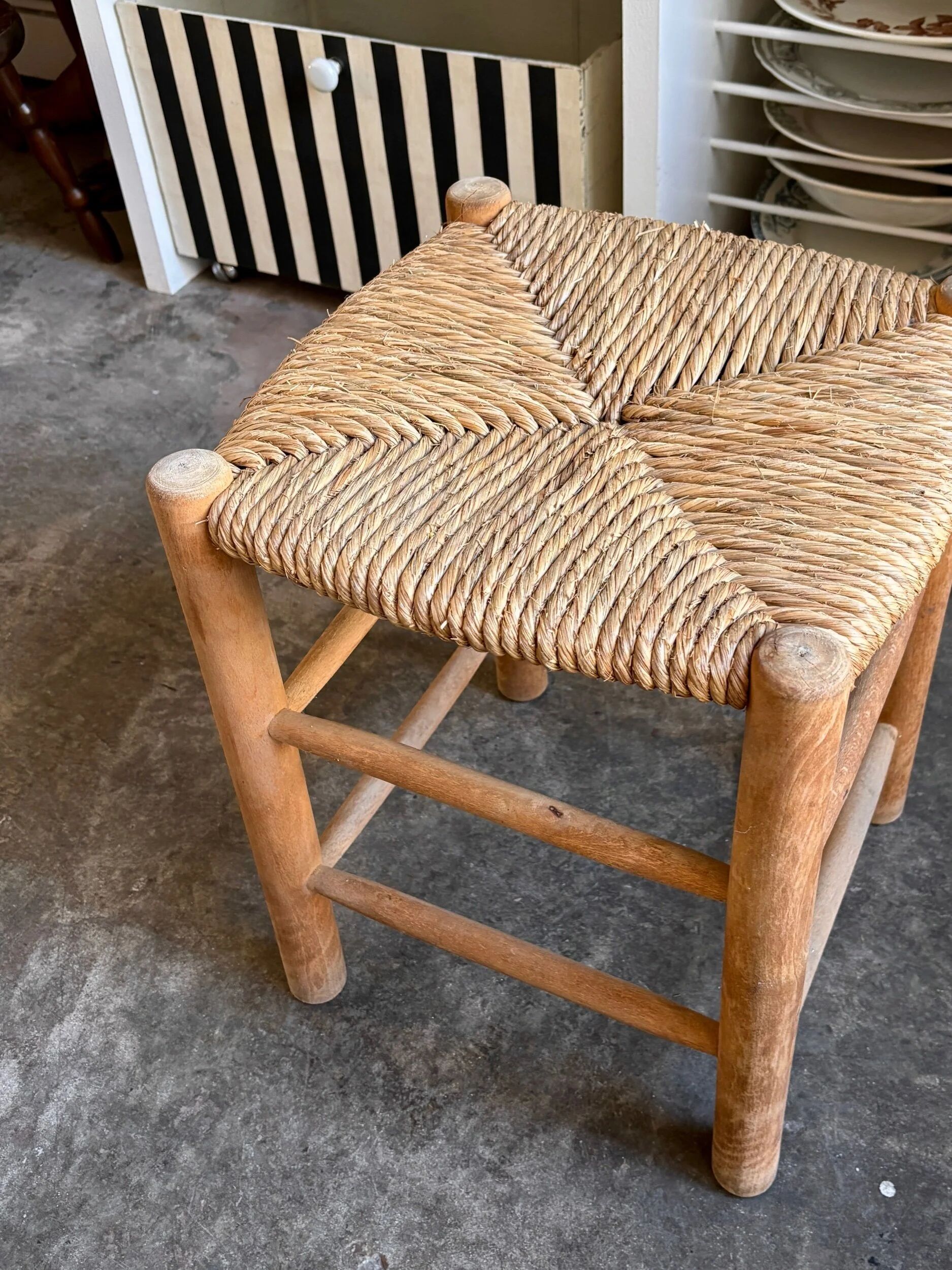 Wood and straw stool