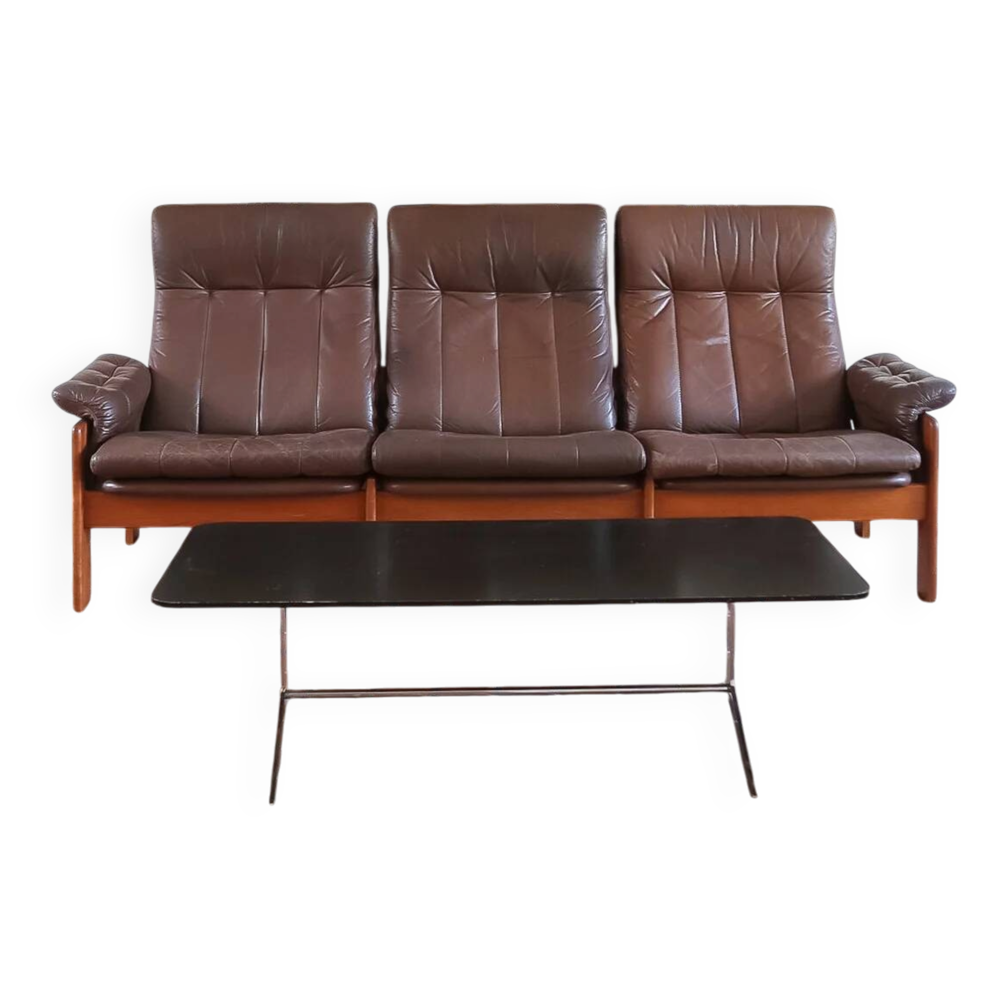 Brown leather 3-seater sofa, Sven Ellekaer for Skipper, 1982.