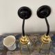 Pair of vintage glass and brass sconces electrified to nine
