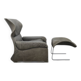 Fauteuil en cuir Vela Alta et repose-pieds par Giovanni Offredi pour Saporiti, Italie, années 1970.