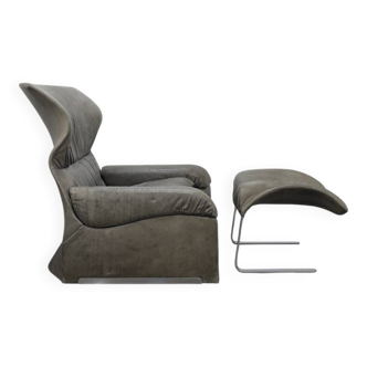 Vela Alta leather lounge chair and ottoman by Giovanni Offredi for Saporiti, Italy, 1970s