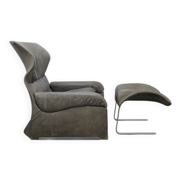 Vela Alta leather lounge chair and ottoman by Giovanni Offredi for Saporiti, Italy, 1970s