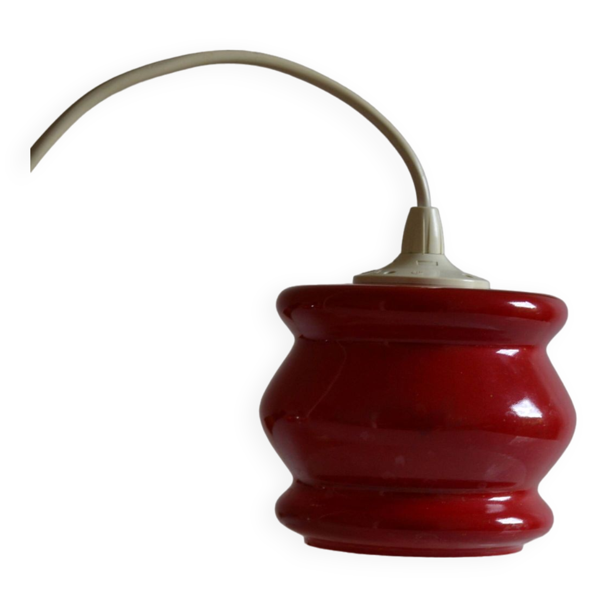 White and red opaline glass chandelier vintage 1970 space age