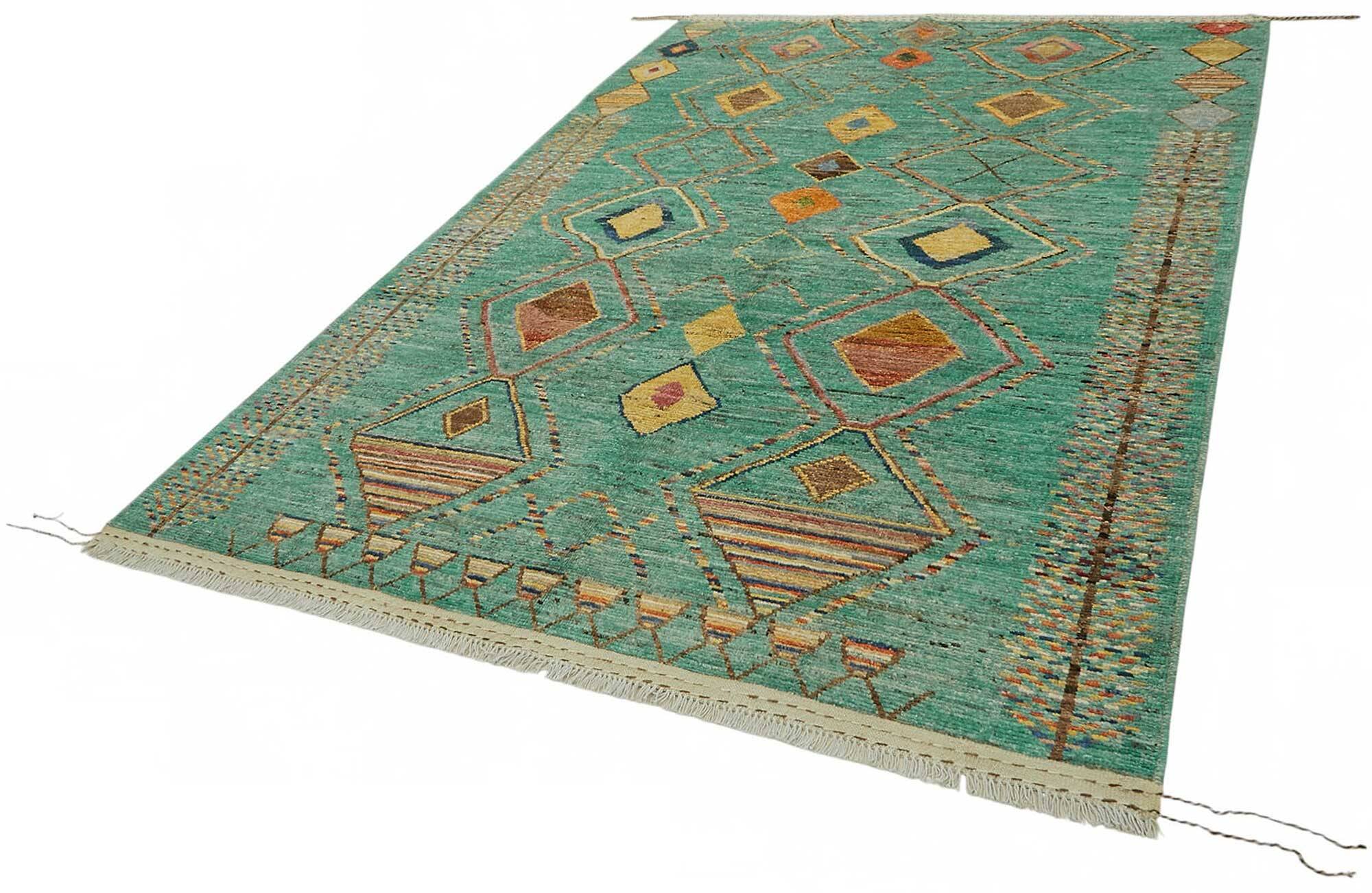 Handwoven Turkish Rustic 202 cm x 300 cm Turquoise Wool Carpet