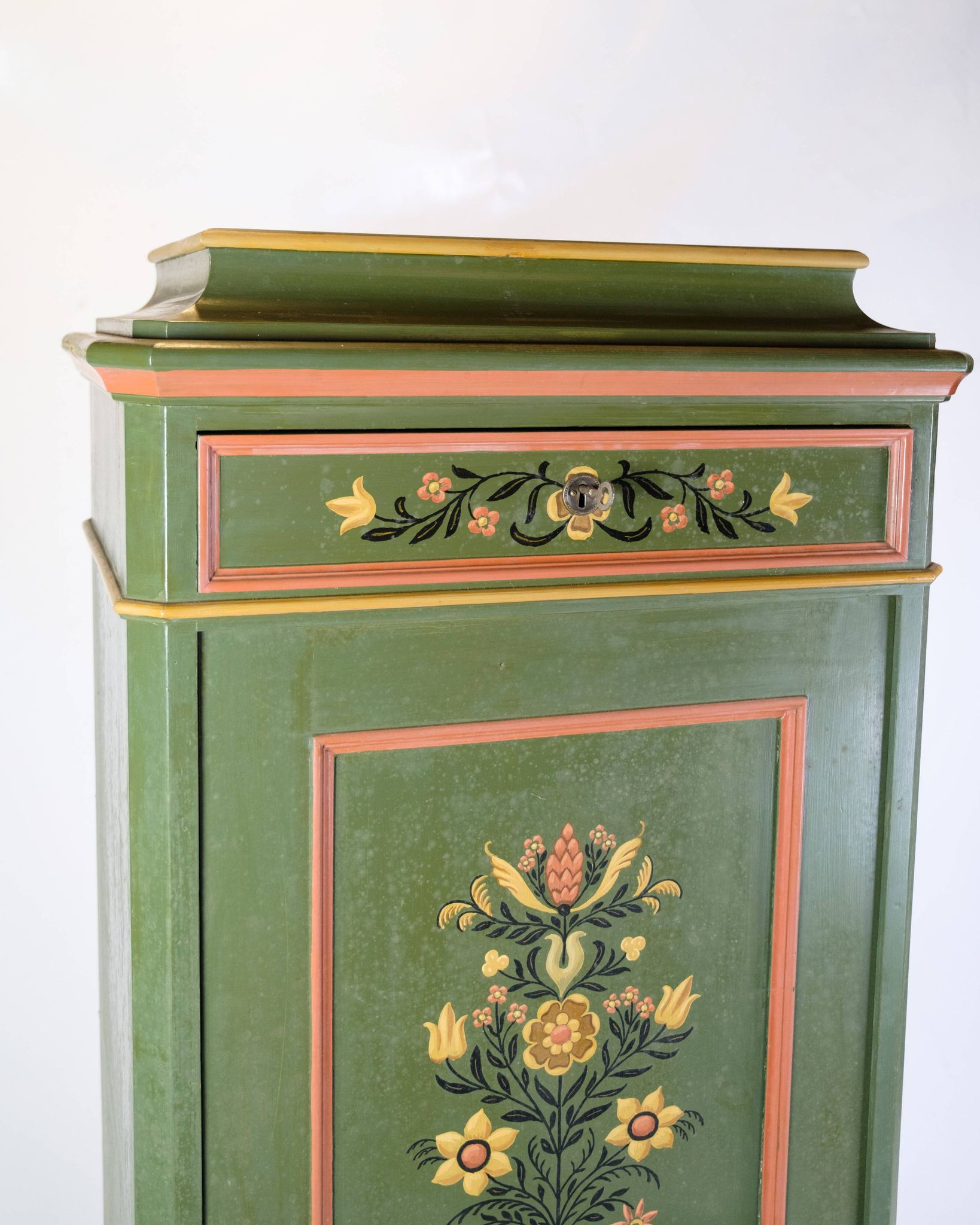 Antique Cabinet Hand Painted With Floral Decorations From 1890s