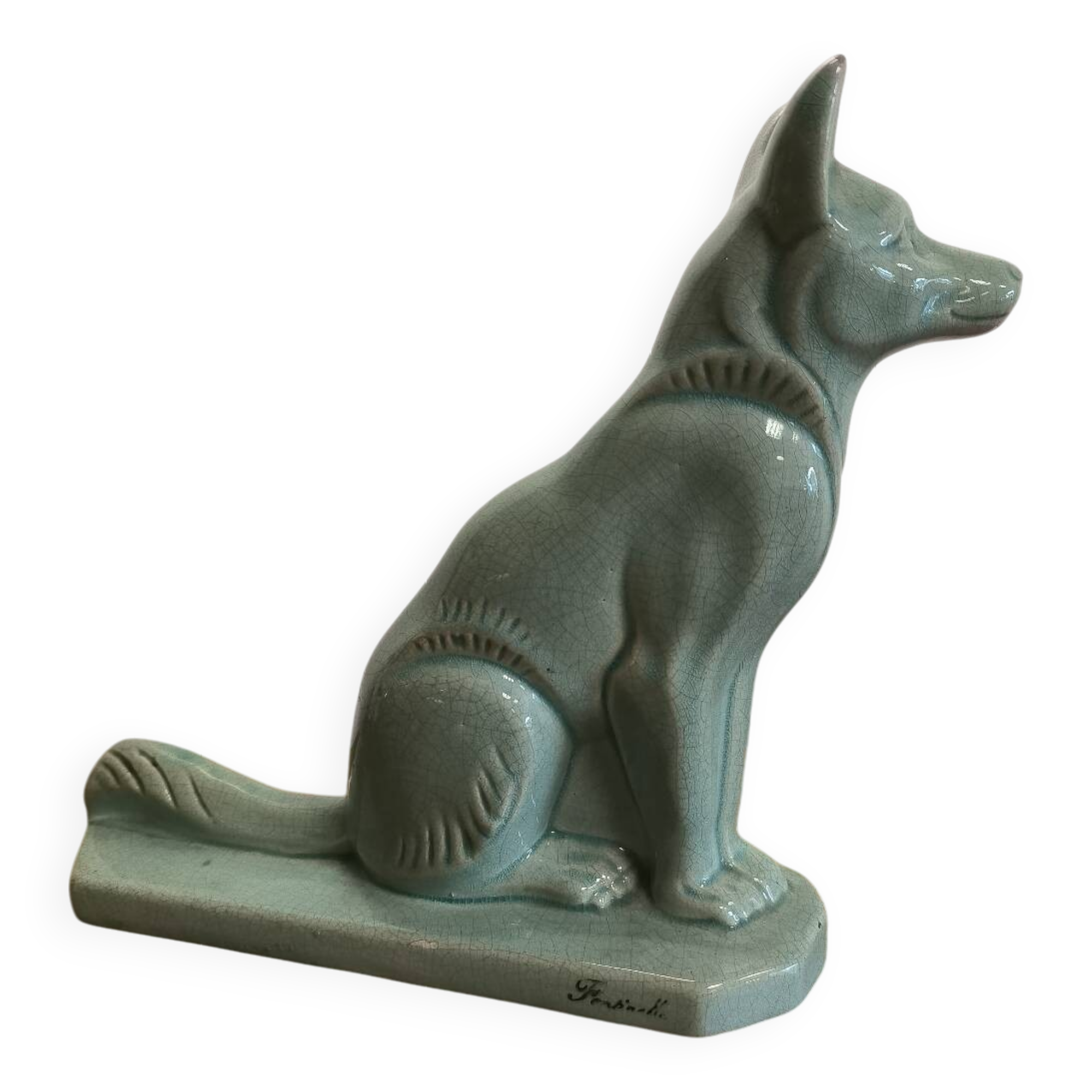 Celadon green crackled ceramic dog circa 1930