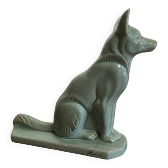 Celadon green crackled ceramic dog circa 1930