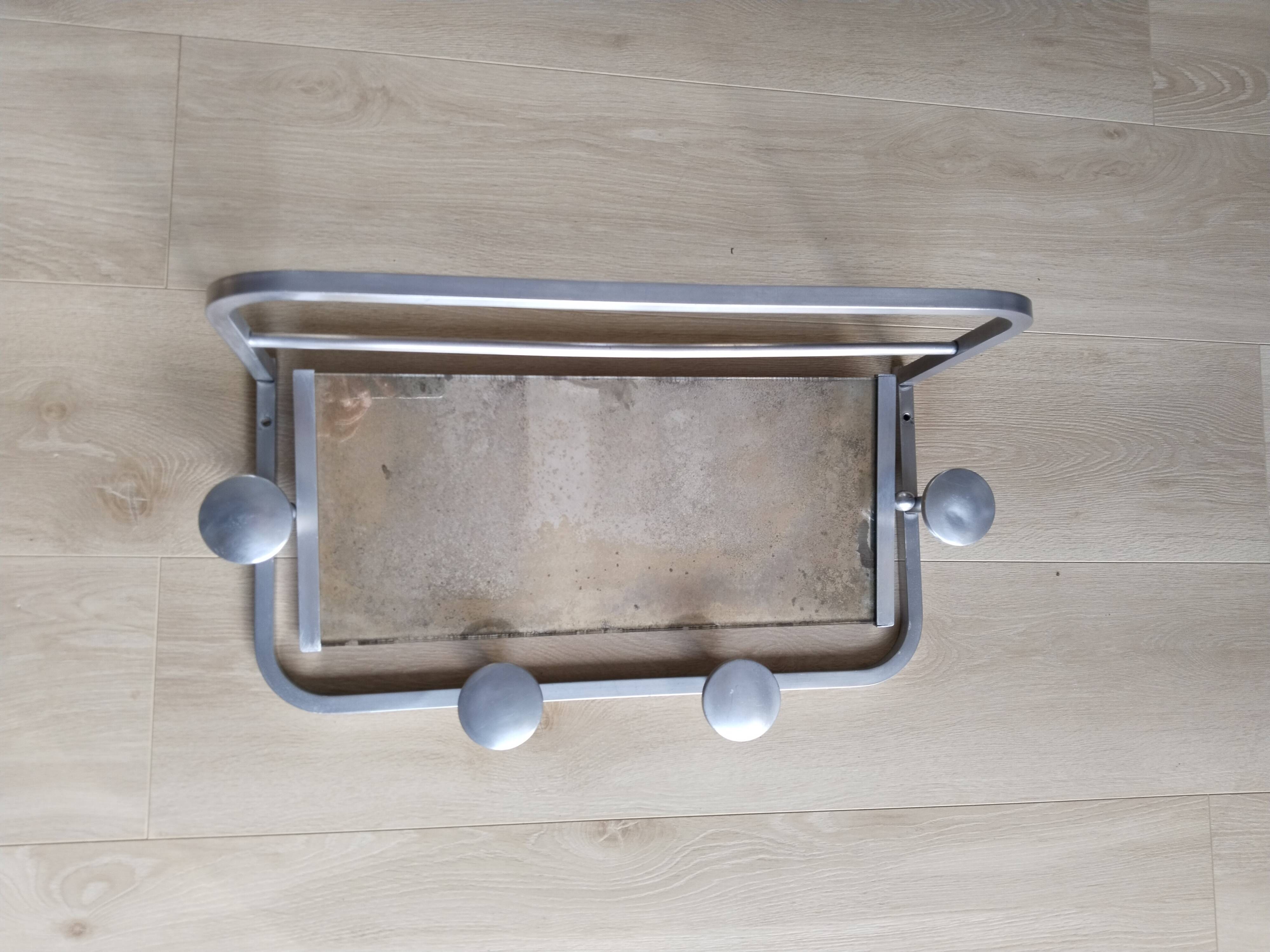 Coat rack in aluminum and mirror, vintage, Sncf style, luggage rack, hat rack