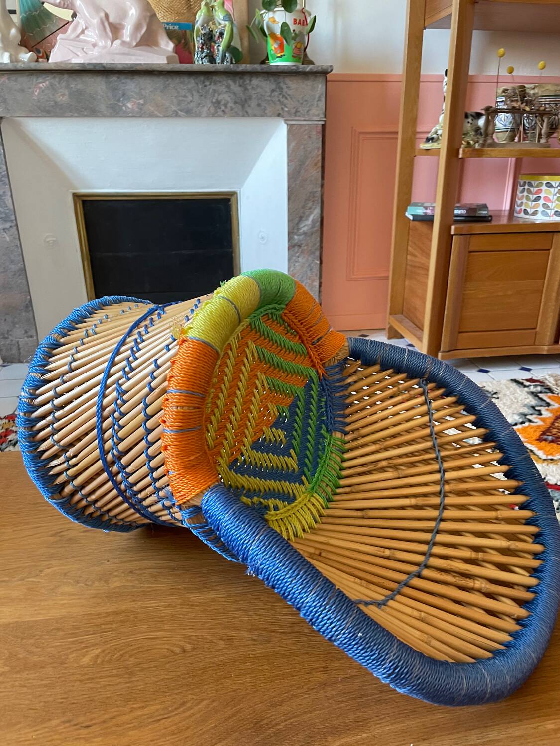 Rattan and rope children's armchair