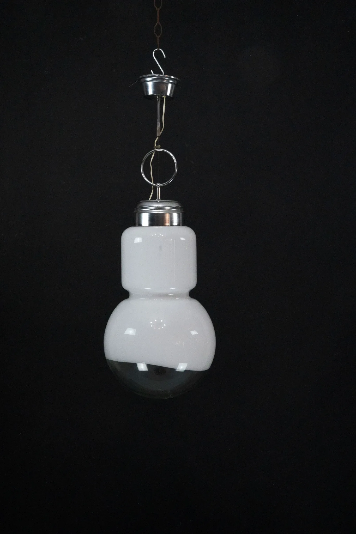 Vintage Mazzega space age chandelier in chrome and murano glass. Italy 1960