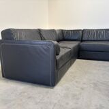 Grand canapé modulable en cuir noir, années 1970