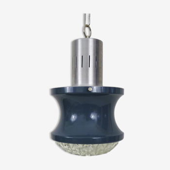 Vintage blue and gray pendant lamp in metal and plastic year 70