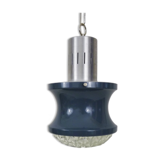 Vintage blue and gray pendant lamp in metal and plastic year 70