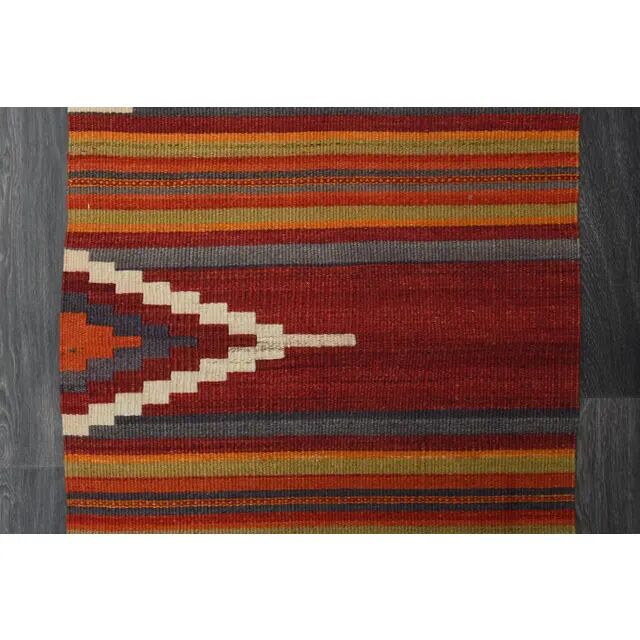 1970s Turkish Oushak Handmade Wool Cotton Orange Kilim Runner 72x252