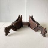 Pair of winged dragon sconces in carved wood
