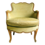 Carved wood & velvet shepherdess armchair
