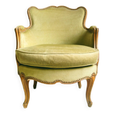 Carved wood & velvet shepherdess armchair
