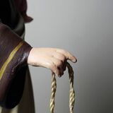 Statuette stuc ND du Mont Carmel, ateliers Olot, yeux en verre, 1920-1930