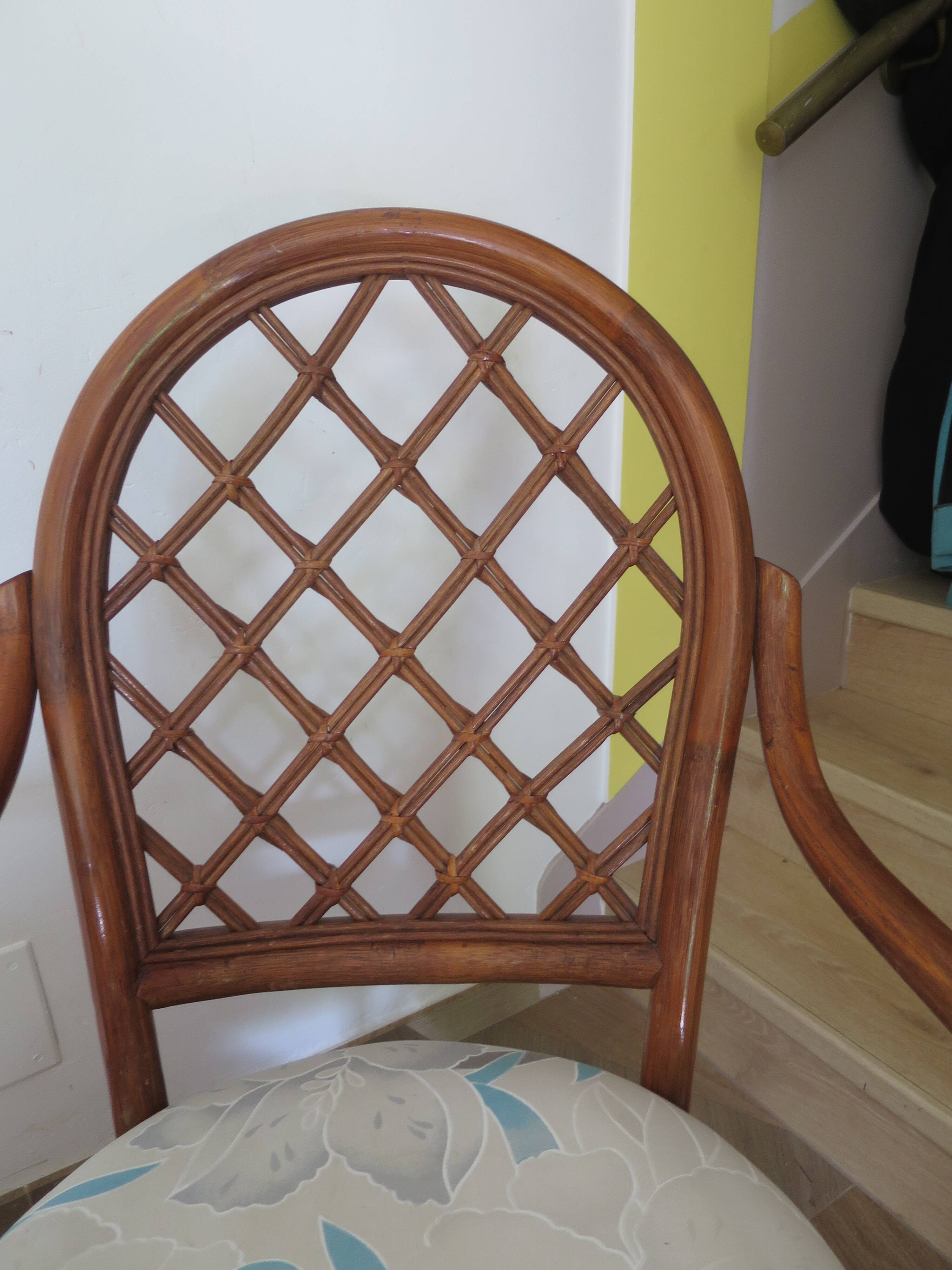 Vintage lot of 2 woven bamboo rattan armchairs - Curved wood - 1980s