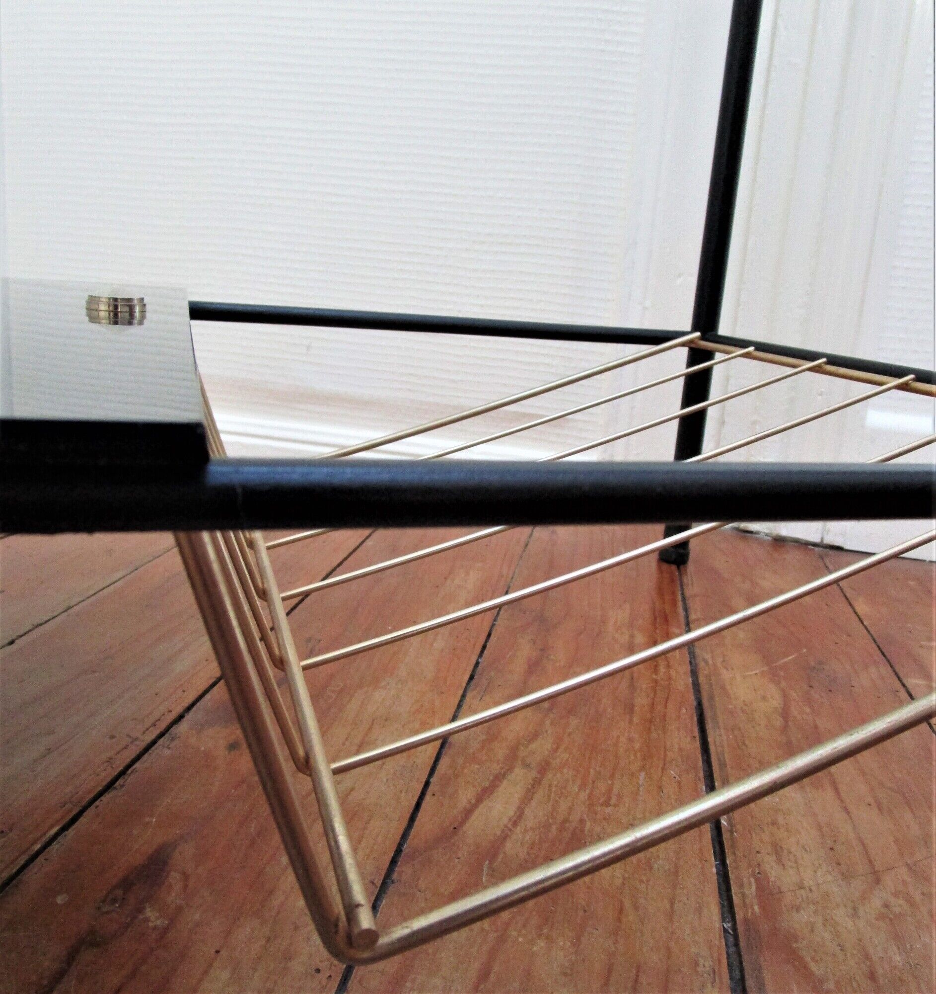 Two-tray coffee trays glass gold metal magazine holder 1960s